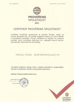Certifikát - prověřená společnost