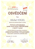 Osvědčení - ochrana před bleskem podle nové normy ČSN EN 62305